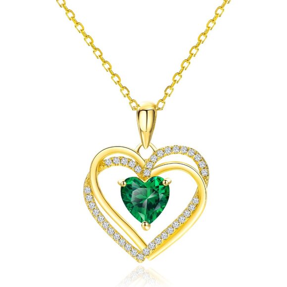 Jewelry - Elegant Sterling Silver 18in Birthstone Necklace with 3 Heart Pendant & Interloc